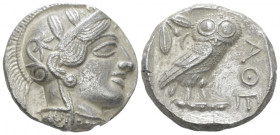 Attica, Athens Tetradrachm after 449 BC, AR 23.40 mm., 17.01 g.
Head of Athena r., wearing Attic helmet decorated with olive leaves and palmette. Rev...