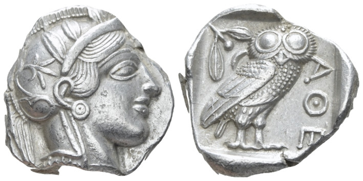 Attica, Athens Tetradrachm after 449 BC, AR 23.00 mm., 17.14 g.
 Head of Athena...