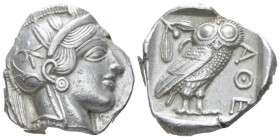 Attica, Athens Tetradrachm after 449 BC, AR 23.00 mm., 17.14 g.
 Head of Athena r., wearing Attic helmet decorated with olive leaves and palmette. Re...
