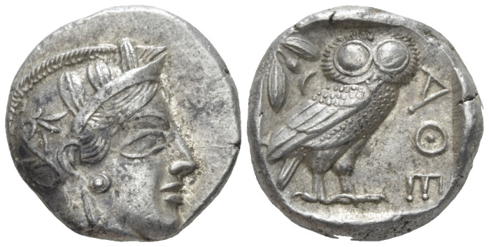 Attica, Athens Tetradrachm After 449 BC, AR 22.80 mm., 17.19 g.
 Head of Athena...