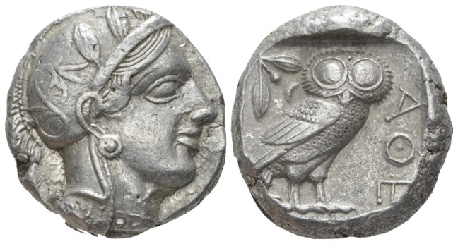 Attica, Athens Tetradrachm After 449 BC, AR 23.70 mm., 17.19 g.
 Head of Athena...