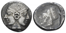 Mysia, Lampsacus Drachm Type 1d Circa 500-450, AR 16.10 mm., 4.45 g.
Janiform female heads. Rev. Helmeted head of Athena l. within incuse square. Bal...