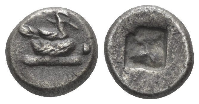 Asia Minor, Uncertain Obol (?) V century BC, AR 8.70 mm., 1.20 g.
Duck sitting ...