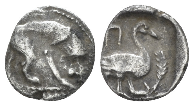Cilicia, Mallos (?) Obol IV century BC, AR 9.00 mm., 0.65 g.
 Lion standing r. ...