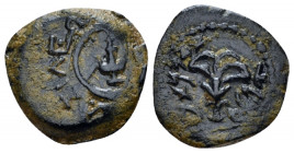 Judaea, Alexander Jannaios, 104-79 Jerusalem Prutah circa 104-79, Æ 15.00 mm., 2.03 g.
Lily flower. Rev. Anchor within diadem. Sofaer 214-219. Hendin...