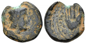 Kings of Nabathaea, Malichos I. 60-30 BC Petra Bronze 34-33, Æ 14.70 mm., 1.91 g.
Diademed head r. Rev. Palm of hand; date across field. Meshorer, Na...