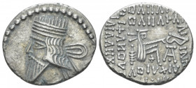 Parthia, Ecbatana Drachm circa 78-120,, AR 19.30 mm., 3.72 g.
 Diademed bust l., wearing longer pointed beard. Rev. Archer (Arsakes I) seated r. on t...