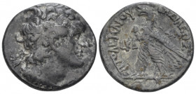 The Ptolemies, Cleopatra VII and Ptolemy XV, 44-30 Alexandria Tetradrachm 34-33, AR 25.60 mm., 8.62 g.
Diademed head of Ptolemy r. Rev. Eagle standin...