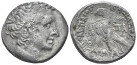 The Ptolemies, Ptolemy XII, 80-51 Alexandria Tetradrachm 53-52, AR 27.10 mm., 7.85 g.
Diademed head of Ptolemy r. Rev. Eagle standing l. on thunderbo...