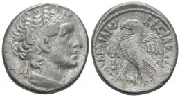 The Ptolemies, Ptolemy VI, 180-145 Salamis Tetradrachm 158-157, AR 25.70 mm., 13.97 g.
Diademed head of Ptolemy I r. Rev. Eagle standing l. on thunde...