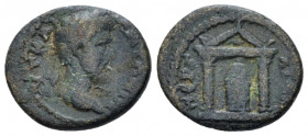 Pamphilia, Perge Marcus Aurelius, 161-180 Bronze circa 161-180, Æ 20.40 mm., 2.08 g.
Laureate head r. Rev. Temple with two columns including statue o...