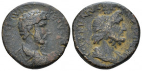 Samaria, Caesarea Maritima Lucius Verus, 161-169 Bronze circa, Æ 23.10 mm., 9.68 g.
Bare-headed, draped and cuirassed bust r. Rev. Draped bust of Sar...