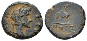 Arabia, Bostra Antoninus Pius, 138-161 Bronze circa 138-161, Æ 16.00 mm., 3.66 g.
Laureate head r. Rev. camel advancing r.; in exergue, BOCT. Spijker...