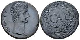 Octavian as Augustus, 27 BC – 14 AD Sestertius Asia (Pergamum ?) circa 25 BC, Æ 32.50 mm., 25.15 g.
Bare head r. Rev. CA within wreath. C p. 164, 791...