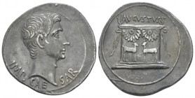 Octavian as Augustus, 27 BC – 14 AD Cistophoric tetradrachm Ephesus circa 24-20 BC, AR 26.30 mm., 11.77 g.
Bare head r. Rev. Garlanded altar decorate...