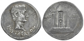 Augustus, 27 BC-14 AD Cistophoric tetradrachm Pergamum circa 19-18 BC, AR 26.40 mm., 11.58 g.
Bare head r. Rev. Vexillum within domed circular temple...