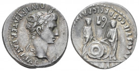 Octavian as Augustus, 27 BC - 14 AD Denarius Lugdunum 2 BC - 4 AD, AR 18.20 mm., 3.81 g.
Laureate head r. Rev. Caius and Lucius standing facing, each...