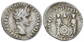 Octavian as Augustus, 27 BC – 14 AD Denarius Lugdunum circa 2 BC-4 AD, AR 19.00 mm., 3.77 g.
Laureate head r. Rev. Caius and Lucius standing facing, ...