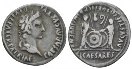 Octavian as Augustus, 27 BC – 14 AD Denarius Lugdunum circa 2 BC-4 AD, AR 20.00 mm., 3.71 g.
Laureate head r. Rev. Caius and Lucius standing facing, ...