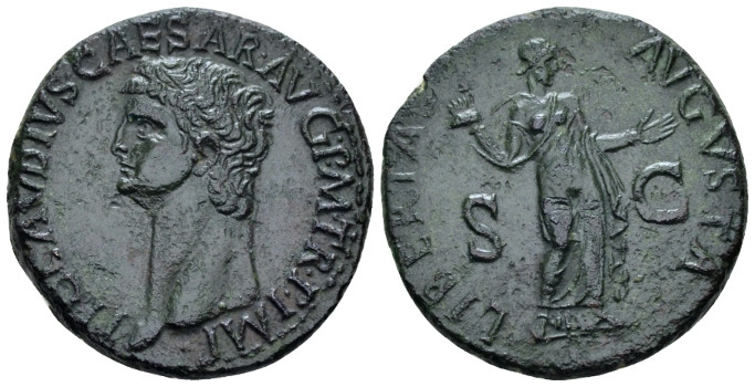 Claudius, 41-50 As Rome circa 41-50 (?), Æ 28.20 mm., 11.15 g.
Bare head l. Rev...