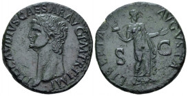 Claudius, 41-50 As Rome circa 41-50 (?), Æ 28.20 mm., 11.15 g.
Bare head l. Rev. Libertas draped, standing facing, head r., holding pileus and extend...