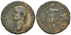 Claudius, 41-54 As Rome circa 41-50 (?), Æ 27.30 mm., 10.45 g.
Bare head l. Rev. Costantia in military attire standing l., holding spear and raising ...