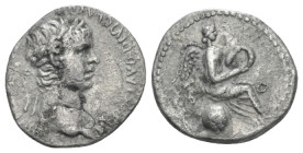 Nero, 54-68 Hemidrachm Caesarea (Cappadocia) circa 56-58, AR 14.00 mm., 1.63 g.
Laureate head r. Rev. Victory seated on globe, holding wreath. C 351....