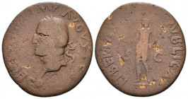 Galba, 68-69 As 68-69, Æ 26.60 mm., 8.79 g.
Laureate head l., globe at point of bust. Rev. Libertas draped, standing l., holding pileus and vertical ...