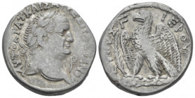 Vespasian, 69-79 Tetradrachm Antiochia 70-71, AR 24.10 mm., 14.03 g.
Laureate head r.; lituus below chin. Rev. Eagle standing l. on club, with wings ...