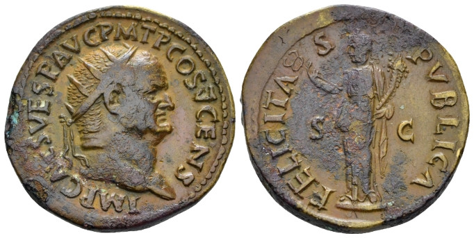 Vespasian, 69-79 Dupondius Rome 74, Æ 27.60 mm., 14.34 g.
Radiate head r. Rev. ...