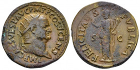 Vespasian, 69-79 Dupondius Rome 74, Æ 27.60 mm., 14.34 g.
Radiate head r. Rev. Felicitas standing l., holding caduceus and cornucopia. C 153. RIC 715...