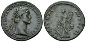 Domitian, 81-96 Dupondius Rome 88-89, Æ 29.00 mm., 12.81 g.
Radiate head r. Rev. Fortuna standing l., rudder and cornucopiae. C 129. RIC 643.

Mino...