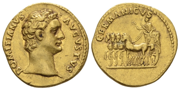 Domitian, 81-96 Aureus 92-94 (?), AV 19.80 mm., 7.52 g.
DOMITIANVS – AVGVSTVS B...