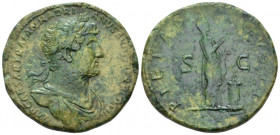 Hadrian, 117-138 Sestertius Rome 121, &AElig; 33.80 mm., 25.07 g.
 Laureate and draped bust r. Rev. Pietas, veiled, standing r., raising r. hand and ...