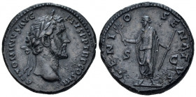 Antoninus Pius, 138-161 As Rome circa 140-144, Æ 26.80 mm., 12.07 g.
Laureate head r. Rev. The Genius of the Senate standing facing, head l., holding...