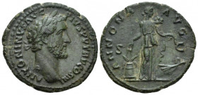 Antoninus Pius, 138-161 As Rome circa 140-144, Æ 27.00 mm., 8.45 g.
Laureate head r. Rev. Annona, draped, standing r., holding two corn-ears in right...