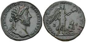Marcus Aurelius, 161-180 Sestertius Rome 164-165, Æ 33.00 mm., 30.69 g.
Laureate head r. Rev. Victory standing r., holding trophy; in r. field, Armen...