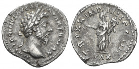 Marcus Aurelius, 161-180 Denarius Rome 165-166, AR 19.00 mm., 3.23 g.
Laureate head r. Rev Pax standing l., holding branch and cornucopiae; in exergu...