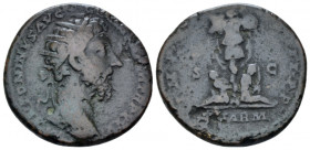 Marcus Aurelius, 161-180 Dupondius Rome 176-177, Æ 24.00 mm., 9.13 g.
Radiate head r. Rev. Trophy; to left, Sarmatian woman captive seated l.; on r.,...