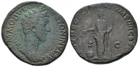 Commodus, 177-192 Sestertius Rome 181, Æ 30.00 mm., 21.09 g.
Laureate head r. Rev. Providentia standing l., holding scpetre and wand over globe. C 62...