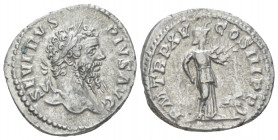 Septimius Severus, 193-211 Denarius Rome 207, AR 18.00 mm., 3.66 g.
Laureate head r. Rev. Africa standing r., wearing elephant-skin headdress and hol...