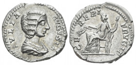 Julia Domna, wife of Septimius Severus Denarius Rome circa 196-211, AR 17.00 mm., 3.34 g.
Draped bust r. Rev. Ceres seated l., holding barley ears an...