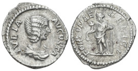 Julia Domna, wife of Septimius Severus Denarius Rome circa 196-211, AR 19.00 mm., 3.14 g.
Draped bust r. Rev. Fortuna standing l., holding cornucopia...