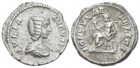 Julia Domna, wife of Septimius Severus Denarius Rome circa 196-211, AR 20.00 mm., 3.17 g.
Draped bust r. Rev. Fortuna seated l., holding cornucopia a...