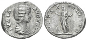Julia Domna, wife of Septimius Severus Denarius Rome circa 196-211, AR 18.00 mm., 3.72 g.
Draped bust r. Rev. Pietas veiled standing l., dropping inc...