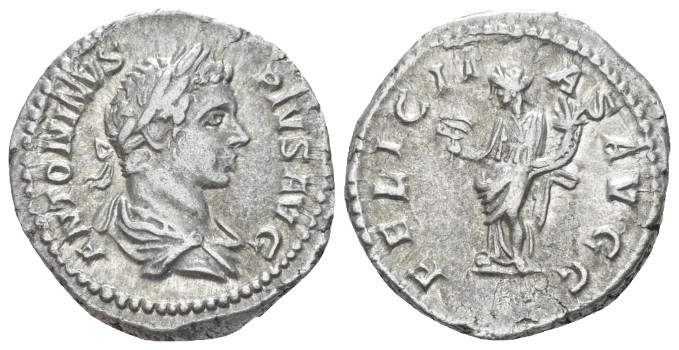 Caracalla, 198-217 Denarius Rome 202-206, AR 19.00 mm., 3.58 g.
Laureate and dr...