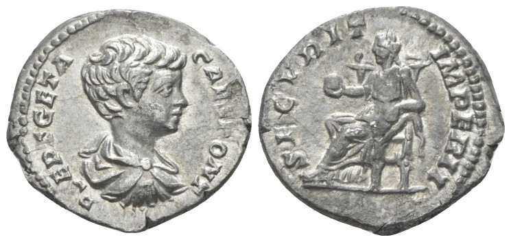 Geta caesar, 198 – 209 Denarius Rome 200-202, AR 19.00 mm., 3.04 g.
Bare-headed...