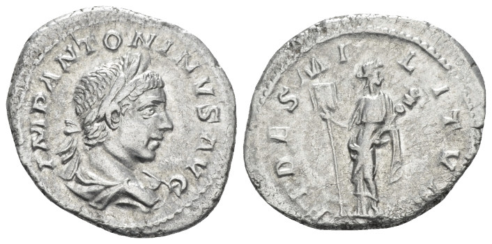 Elagabalus, 218-222 Denarius Rome circa 218-222, AR 19.00 mm., 3.29 g.
Laureate...