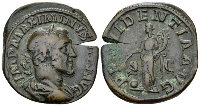 Maximinus I, 235-238 Sestertius Rome circa 235-236, Æ 31.80 mm., 21.86 g.
Laure...