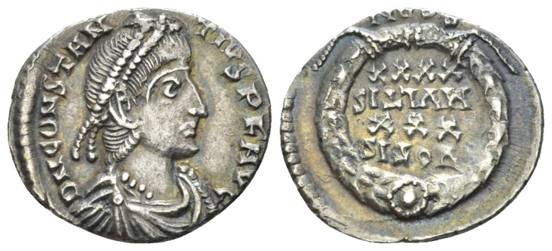 Constantius II, 337-361 Reduced siliqua Arelate 360-361, AR 15.70 mm., 1.78 g.
...